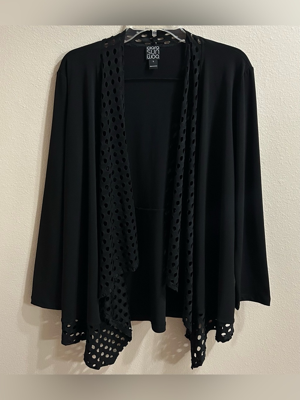 Clara Sun Woo Cardigan Size L Black Elevated Basic Minimalist Chic Layering Top